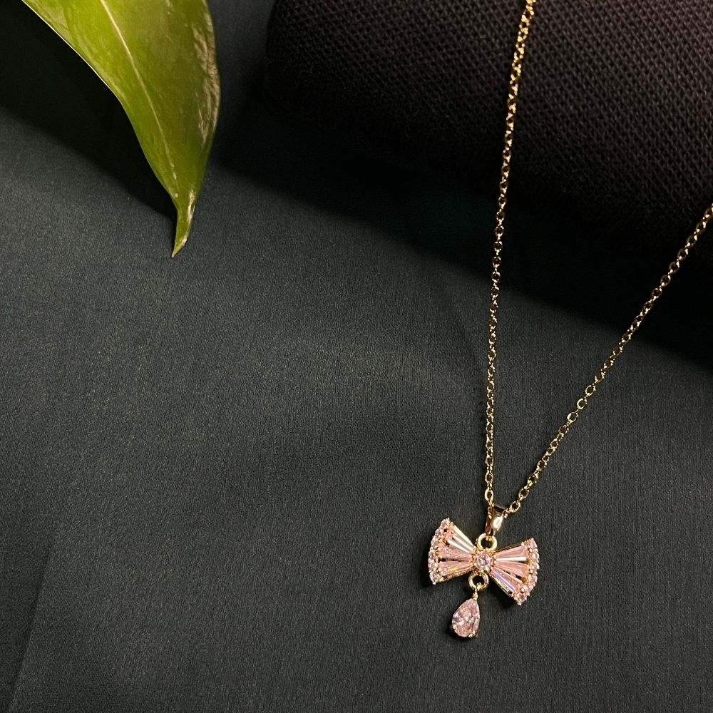 ECW GOLD BOW DROP DAINTY NECKLACE image 0