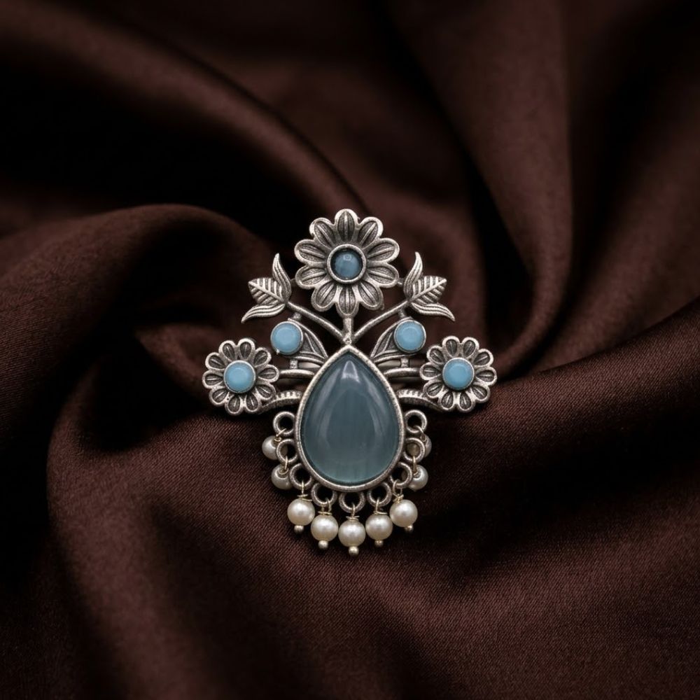 ECE BLUE FLORAL ADJUSTABLE RING