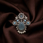 ECE BLUE FLORAL ADJUSTABLE RING