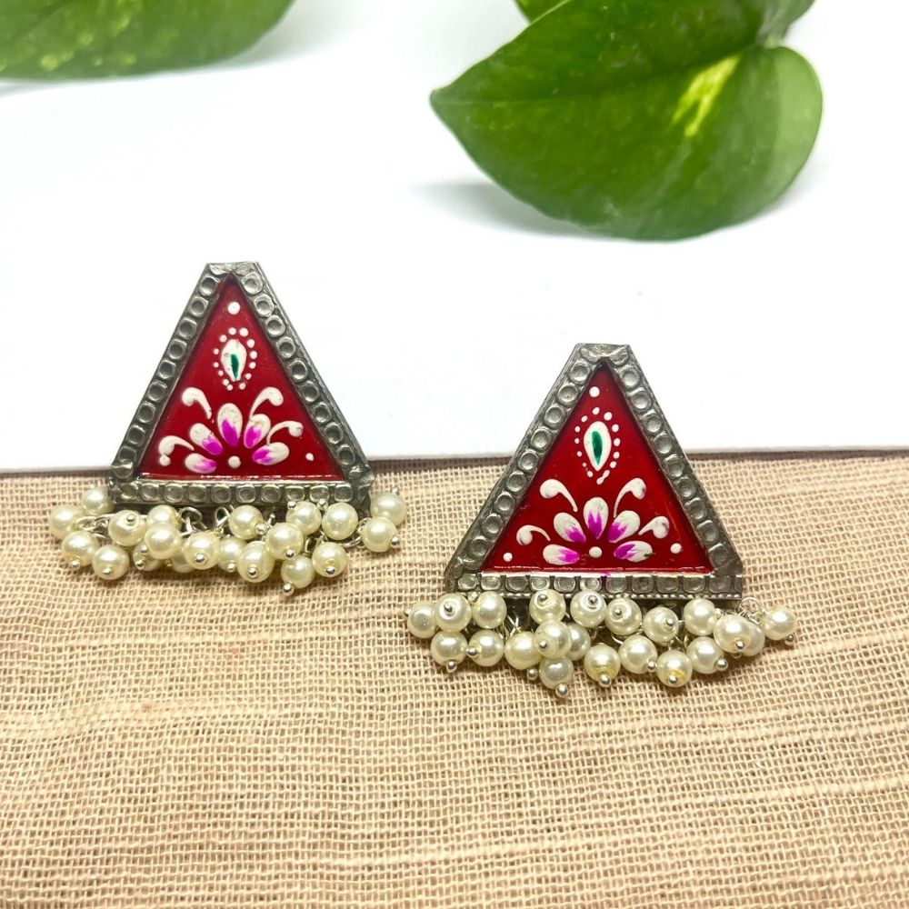 ECE RANGNA EARRING - Red, Brass image