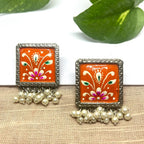 ECE CHITRA EARRING - Orange, Brass image