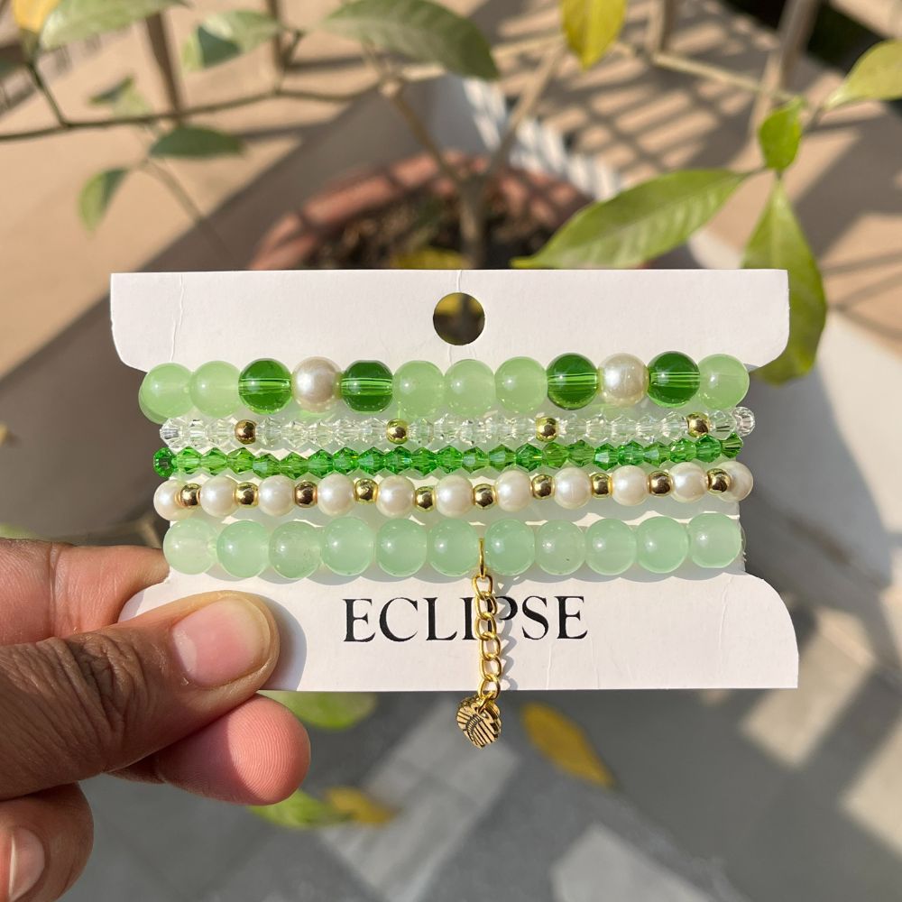 ECW VOGUE 5 LAYER STACKABLE BRACELET - Green, Glass Beads image