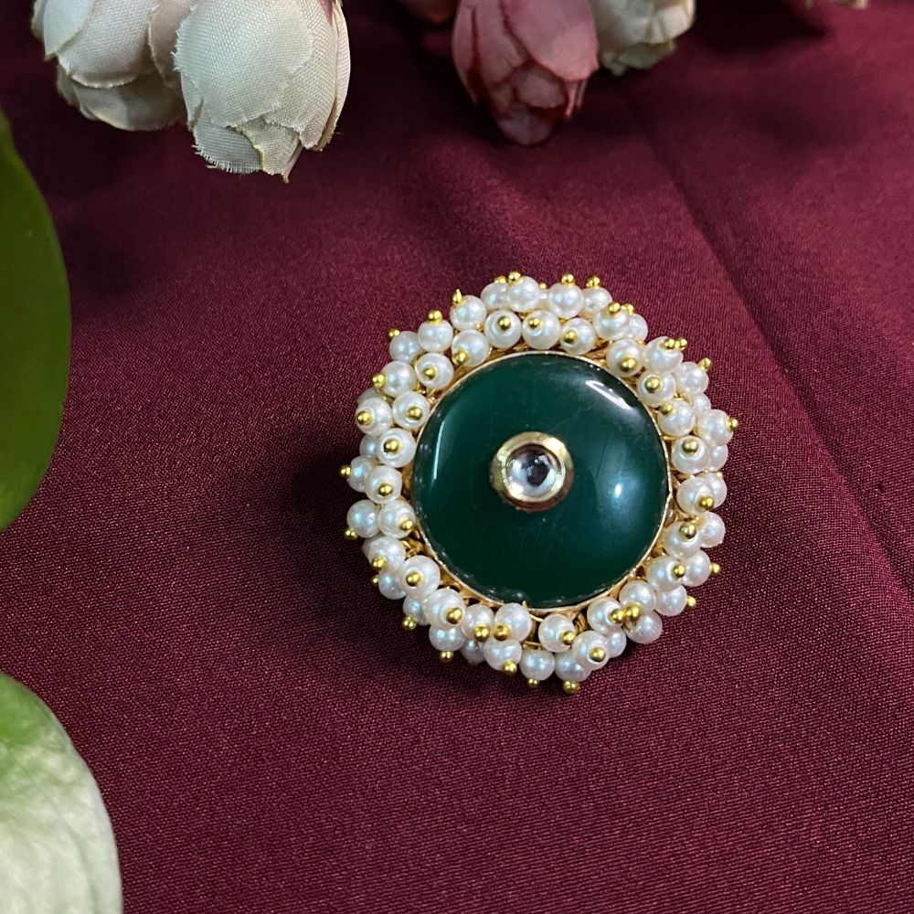 ECE SWATHI ADJUSTABLE RING - Dark Green, Brass image