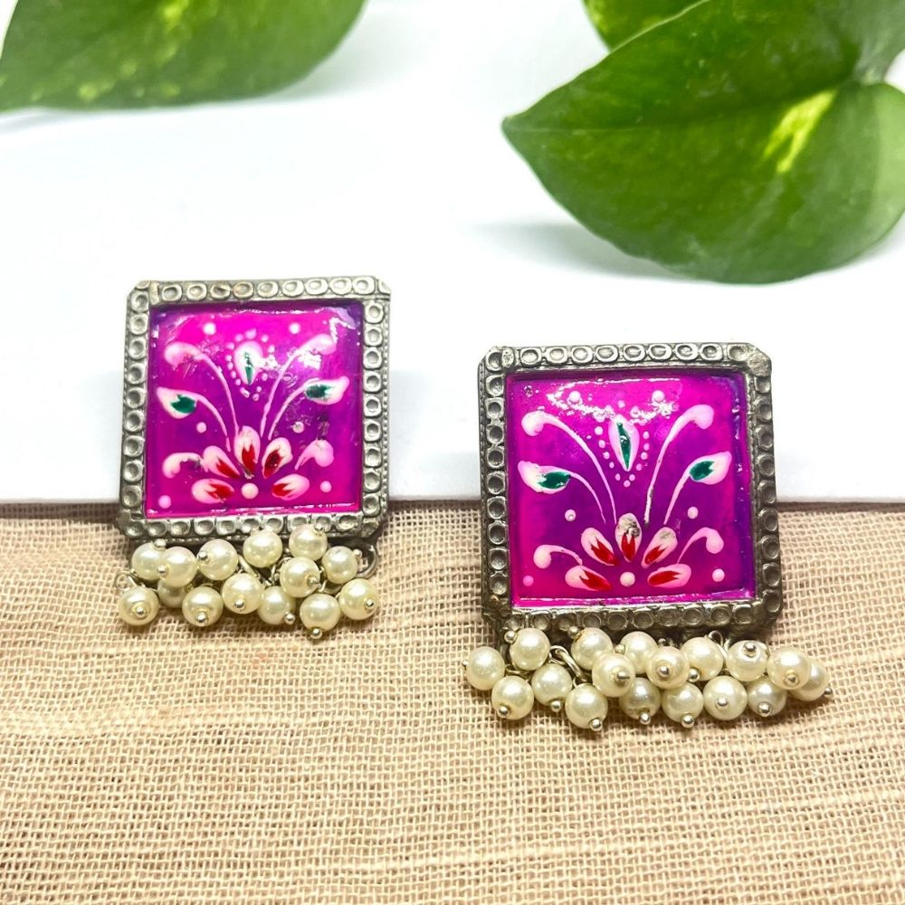 ECE CHITRA EARRING - Pink, Brass image