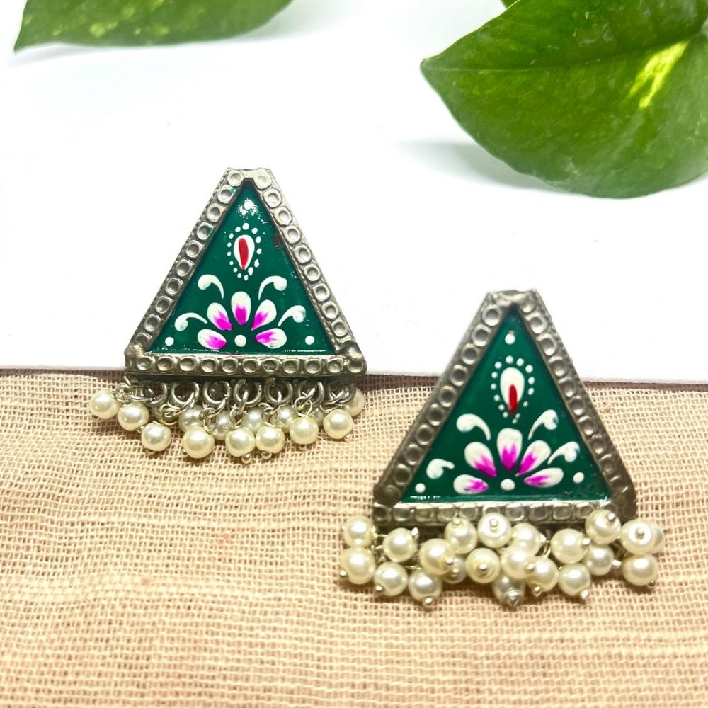 ECE RANGNA EARRING - Green, Brass image