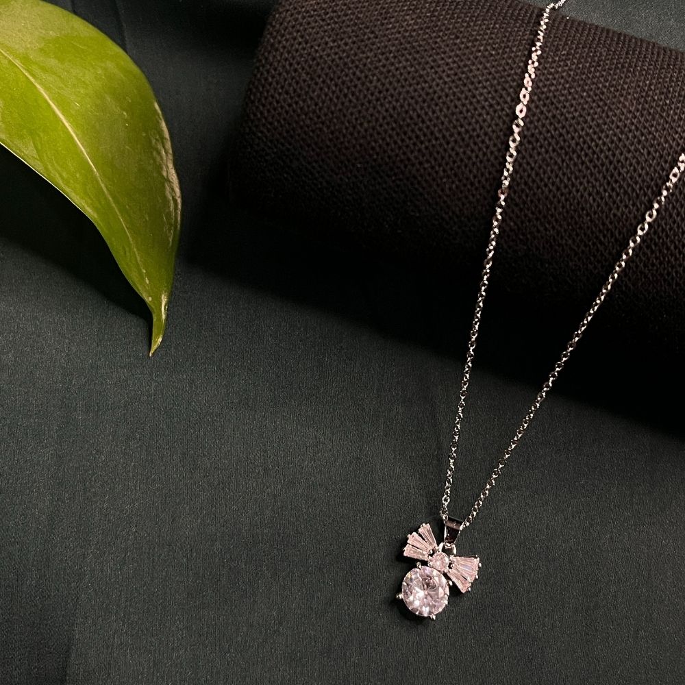 ECW SILVER BOW DROP DAINTY NECKLACE